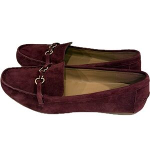 Kate Spade, Bernice Driving Maroon Suede Loafers with Gold Accent, Size 8.5